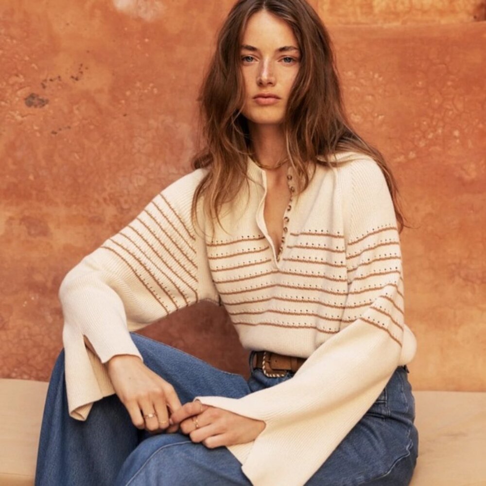 Atelier Reve Cream and Tan Womens sweater size L